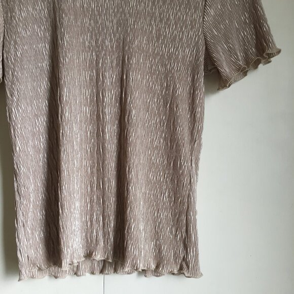 Vintage Retro 90s Tradition Accordion Crepe Champagne Short Sleeve Top - Picture 5 of 13